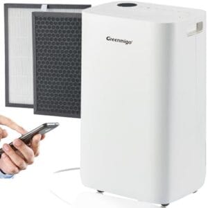 Greenmigo Deshumidificador Conectado WiFi 25L/24h,Filtro HEPA,Secador de la ropa,Panel de control digital,Drenaje continuo,Temporizador,Reduce la Condensación de Moho,Humedad(ALPHA-Q25 Pro WiFi)