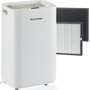 Greenmigo Deshumidificador 20 Litros/Día(ALPHA-Q20),Secar la Ropa y a Purificar el Aire con Filtro HEPA y Carbón Activo,Drenaje Continuo,Modo Automática,Temporizador,Elimina Humedad y Condensación