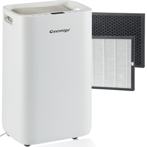 Greenmigo Deshumidificador 20 Litros/Día(ALPHA-Q20),Secar la Ropa y a Purificar el Aire con Filtro HEPA y Carbón Activo,Drenaje Continuo,Modo Automática,Temporizador,Elimina Humedad y Condensación