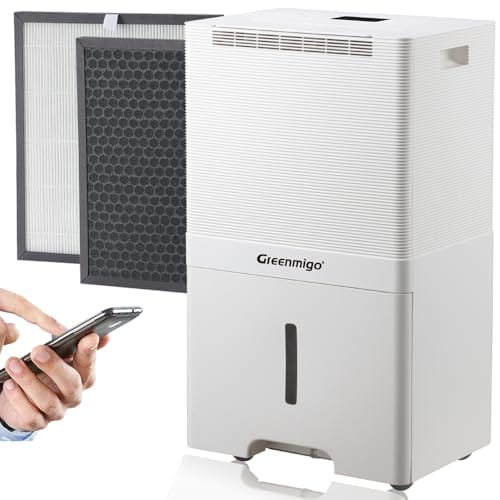 Greenmigo Deshumidificador 55L con Ionizador y APP Control,Purificador aire con filtro HEPA,Deshumidificación Continua y Secado de Ropa,Panel de Control Digital y Temporizador 24h(ALPHA-AF55 WiFi)