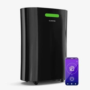 KLARSTEIN Aerodry Smart 12l deshumidificador - 12l/Day, depósito de 2.5l, 39dB silencioso, Filtro de Carbono, WiFi & App, led Display, Timer, deshumidificador eléctrico para hogar, Oficina, Negro