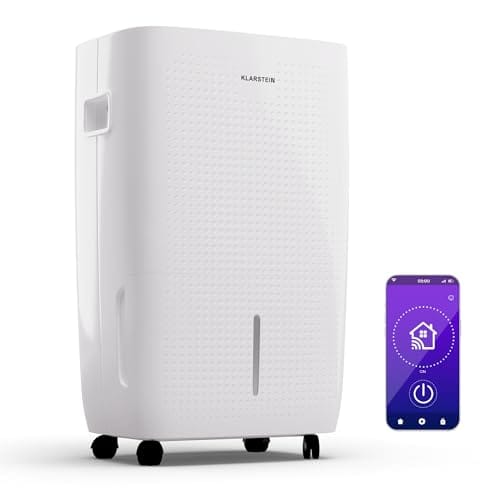 Klarstein DryFy Connect 60L Deshumidificador WiFi, 60L/24h, Depósito 8L, Temporizador 24h, Desagüe Continuo, Control de Humedad, Portátil para Hogar, Habitaciones 45-65m², Blanco