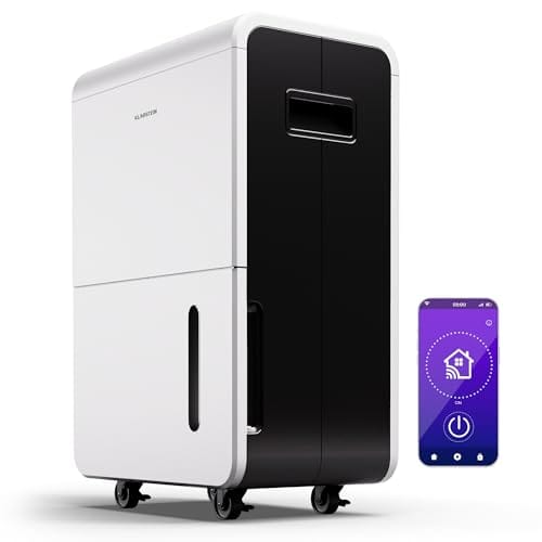 Klarstein DryFy Grand Smart 55L Deshumidificador, 55L/24h, Wi-Fi App Control, Depósito 8L, Temporizador 24h, Desagüe Continuo, Portátil para Habitaciones 40-50m², Blanco