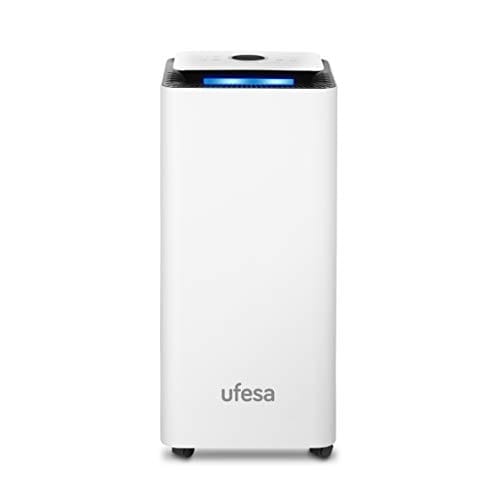 Ufesa DH5020 Deshumidificador 420W, 20L /dia, Silencioso con Panel Intuitivo, Filtro de Carbón Activo, Tubo de Drenaje Continuo, Función Secado Ropa, Temporizador