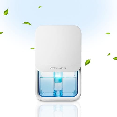 Ufesa Wellness Dry 210 Deshumidificador Ultra Silencioso ≤35dB, 210ml /dia, 23W, Capacidad de 800ml, 7 Colores Ajustables, Hasta 20m2, Apagado Automático
