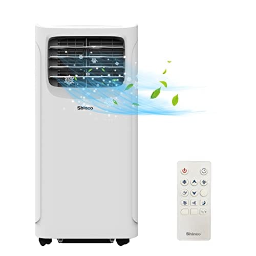 SHINCO 9000BTU Aire Acondicionado Portátil con Función 3 en 1, Aire acondicionado, Deshumidificador, Ventilador, Modo de suspensión, Para máximo de 22㎡, Temporizador de 24 horas, 2 Kits de Ventana