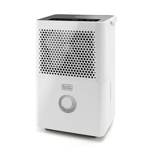 Black+Decker BXDH12E Deshumidificador, depósito 1,8L, silencioso, 12L día. Filtro extraíble y lavable. 2 velocidades. Función secado. Programable 24h. Hasta 25m2.